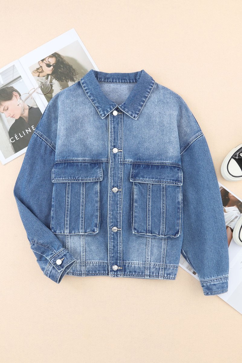 Collared Neck Button Up Denim Jacket for Women Fashion - Love Salve